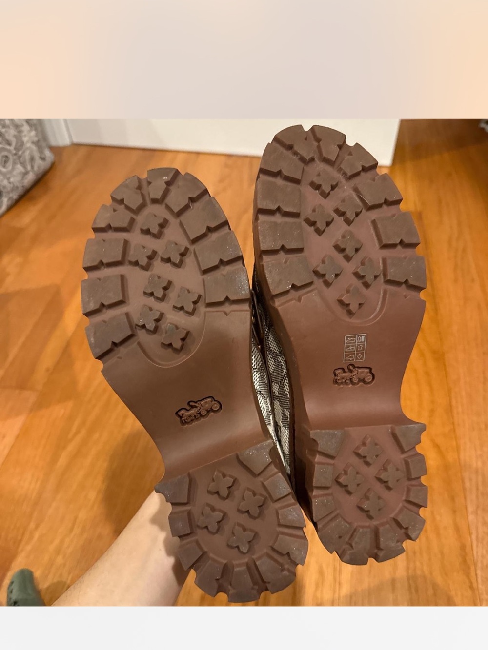 Coach Brown and Cream Signature Canvas Platform Loafers - Picture 2 of 3